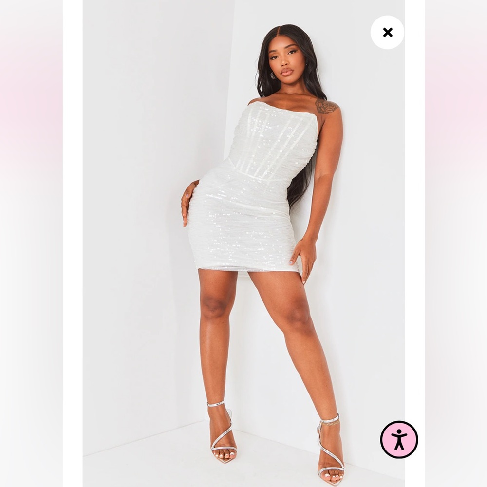 PLT white sequin corset dress